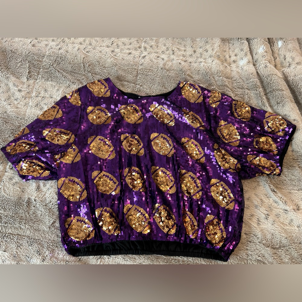 Purple and Gold LSU top sequins front and back